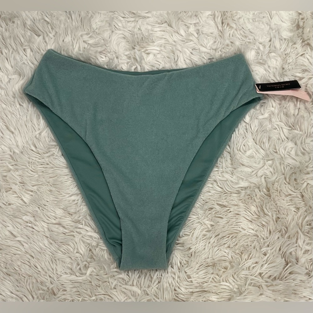 NEW‎ Victoria's Secret Swim High-Waisted Terry Cloth Bikini Bottom Green Medium